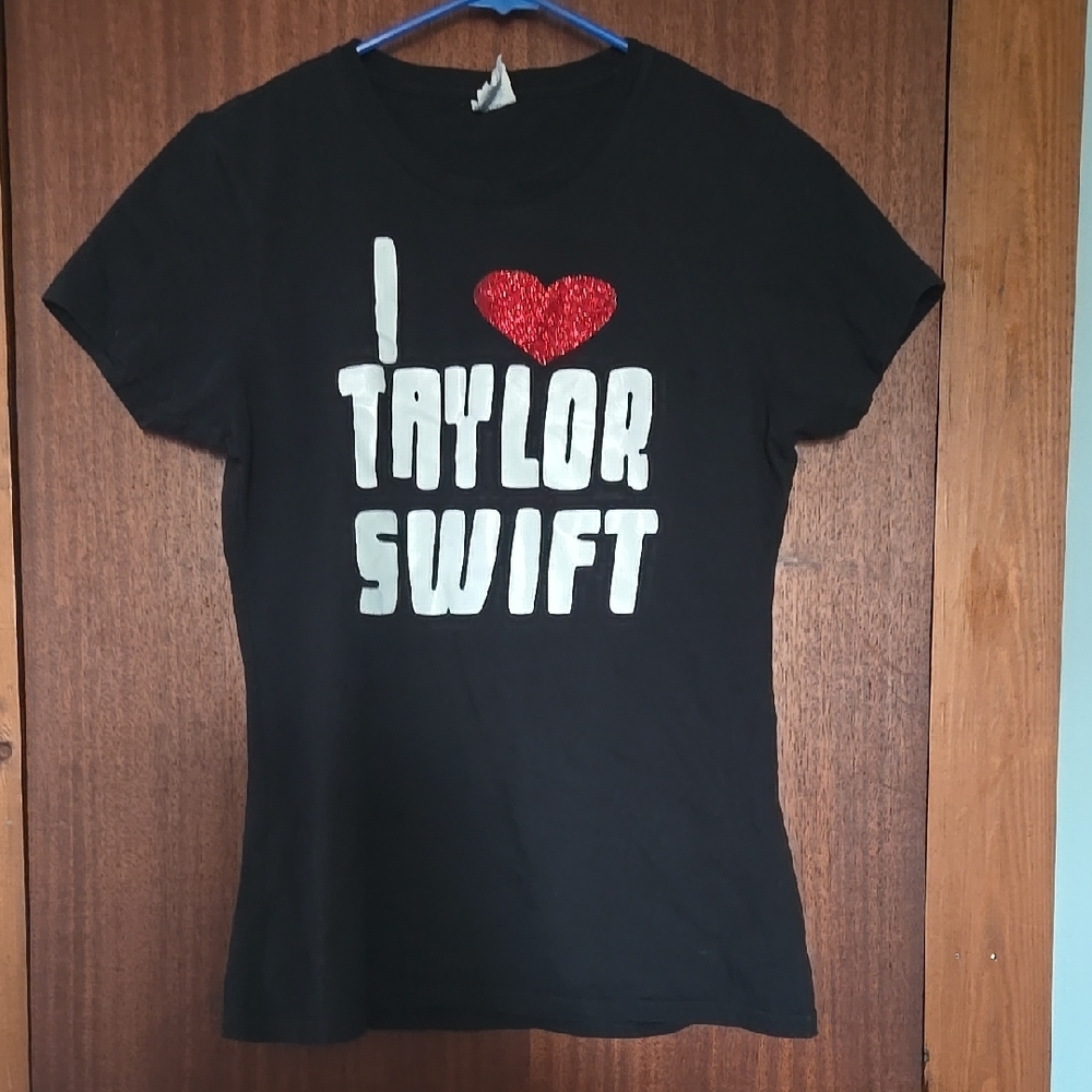 Black Graphic Tee with Red Heart